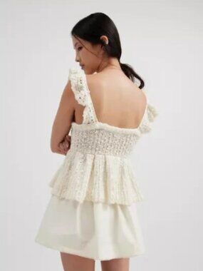 Kimchi Blue Bea Cream Crochet Knit Peplum Tank Top Size Medium